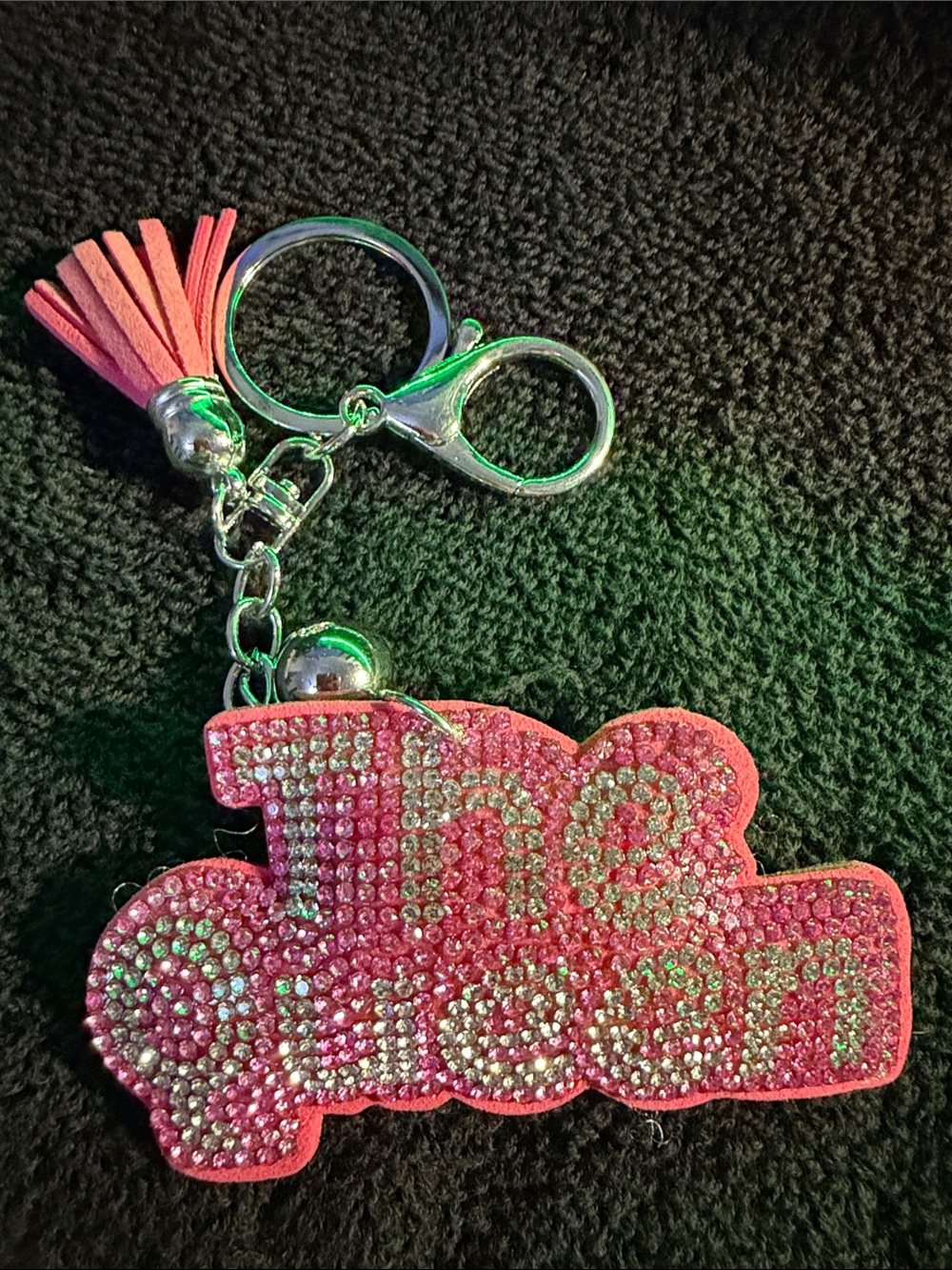 Rhinestone Pink 'The Queen' Kids Tassel Keychain
